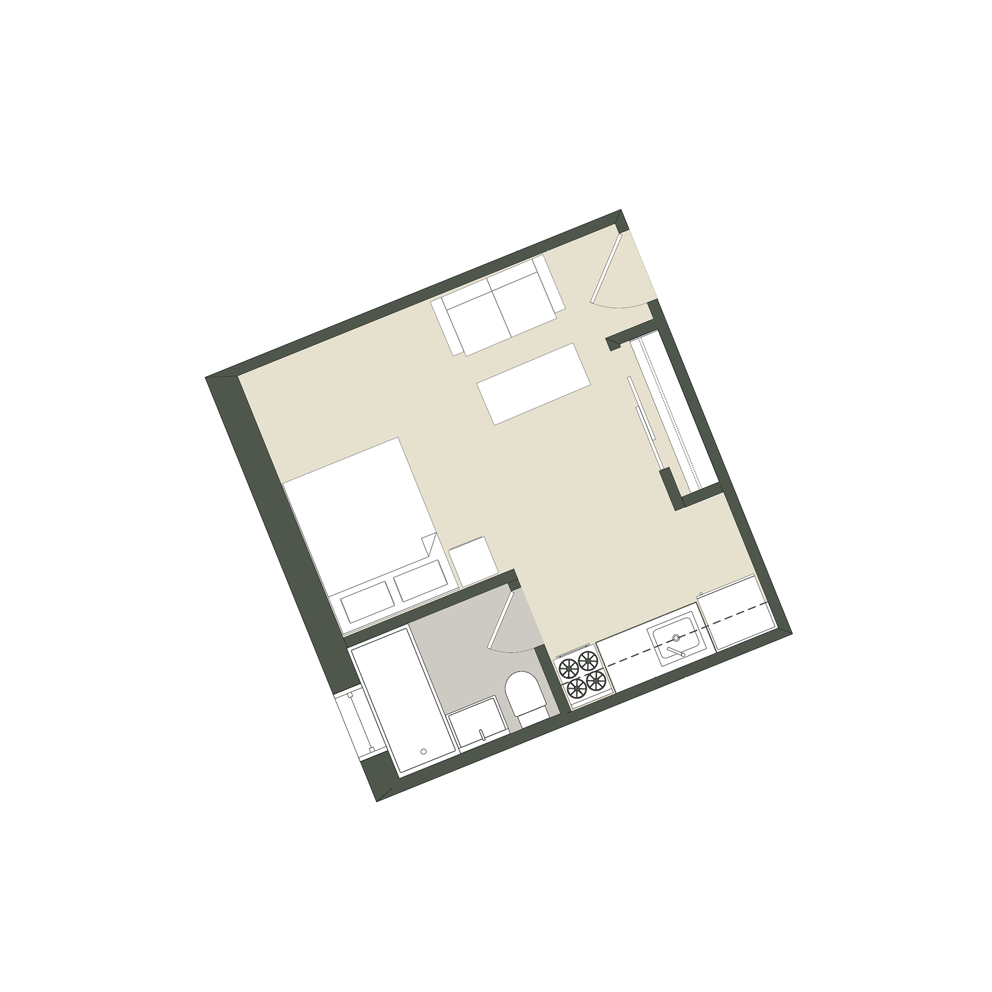 Floor plan for studio, 1 bath, 258 sqft